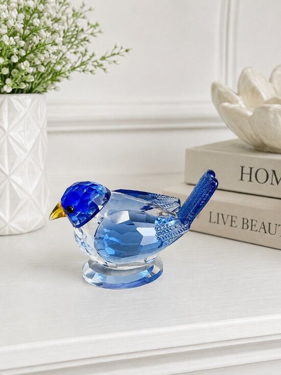 unbranded Other - Vintage Blue Crystal Bird Figurine Faceted Glass Gold Tone Beak Unmarked 3.25"